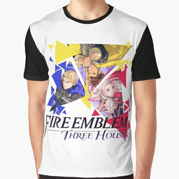 Fire Emblem Three Houses T-Shirt featuring Edelgard, Dimitri, and Claude from the popular video game.