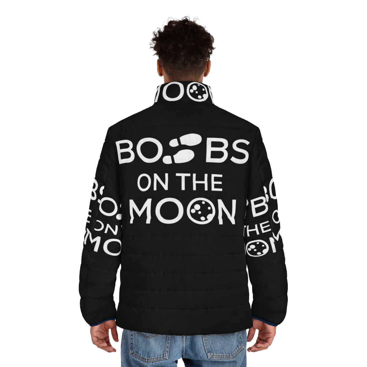 Space Force Boots On The Moon Puffer Jacket 2 - Minimalist space-themed puffer jacket - men back