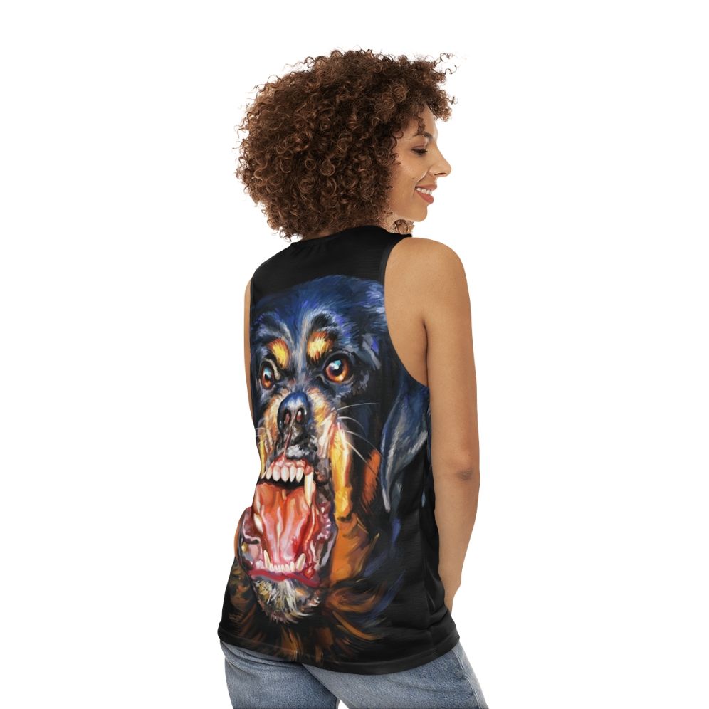 Rottweiler dog print on unisex tank top - women back