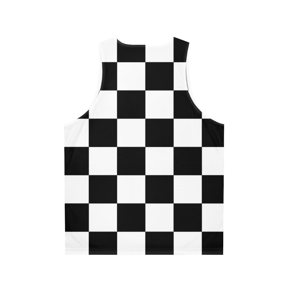 Minimalist checkered unisex tank top in black and white geometric pattern - Back