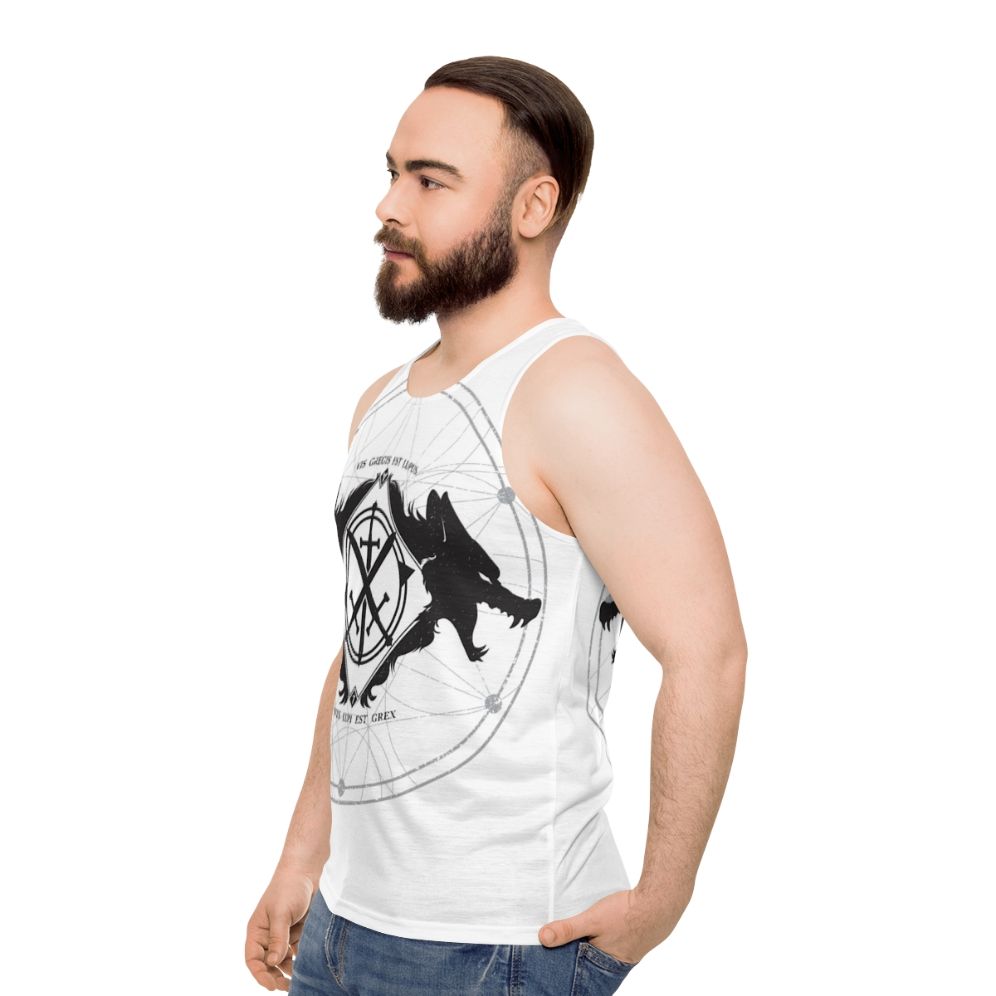 Unisex Tank Top with Minimalist Wolf Design for Destiny Fans - men side