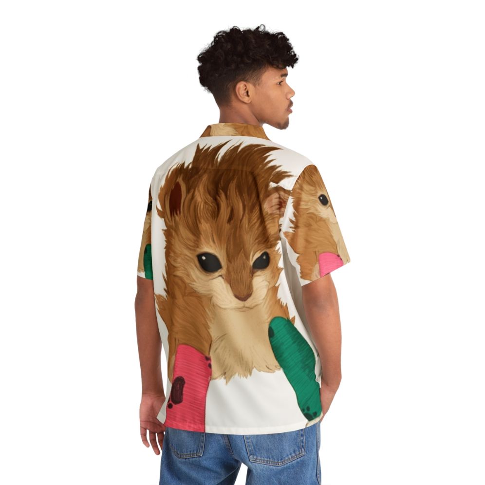 Vibrant bonkers Hawaiian shirt with tater tot and kitty crusaide design - People Back