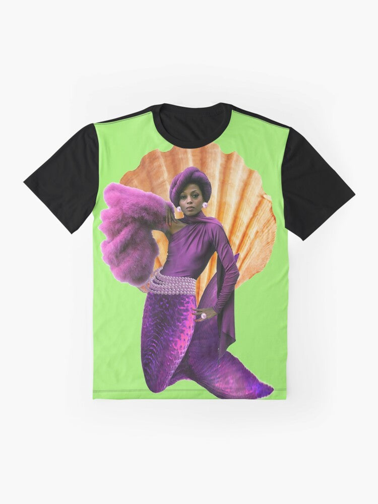 Mahogany Mermaid Graphic T-Shirt - Siren Tee Featuring Pink Pearls and Sea Shells - Flat lay