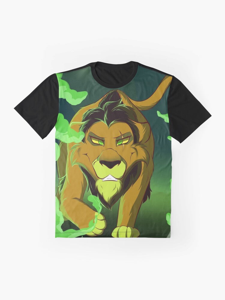 Scar, the iconic villain from The Lion King, featured on a graphic t-shirt - Flat lay