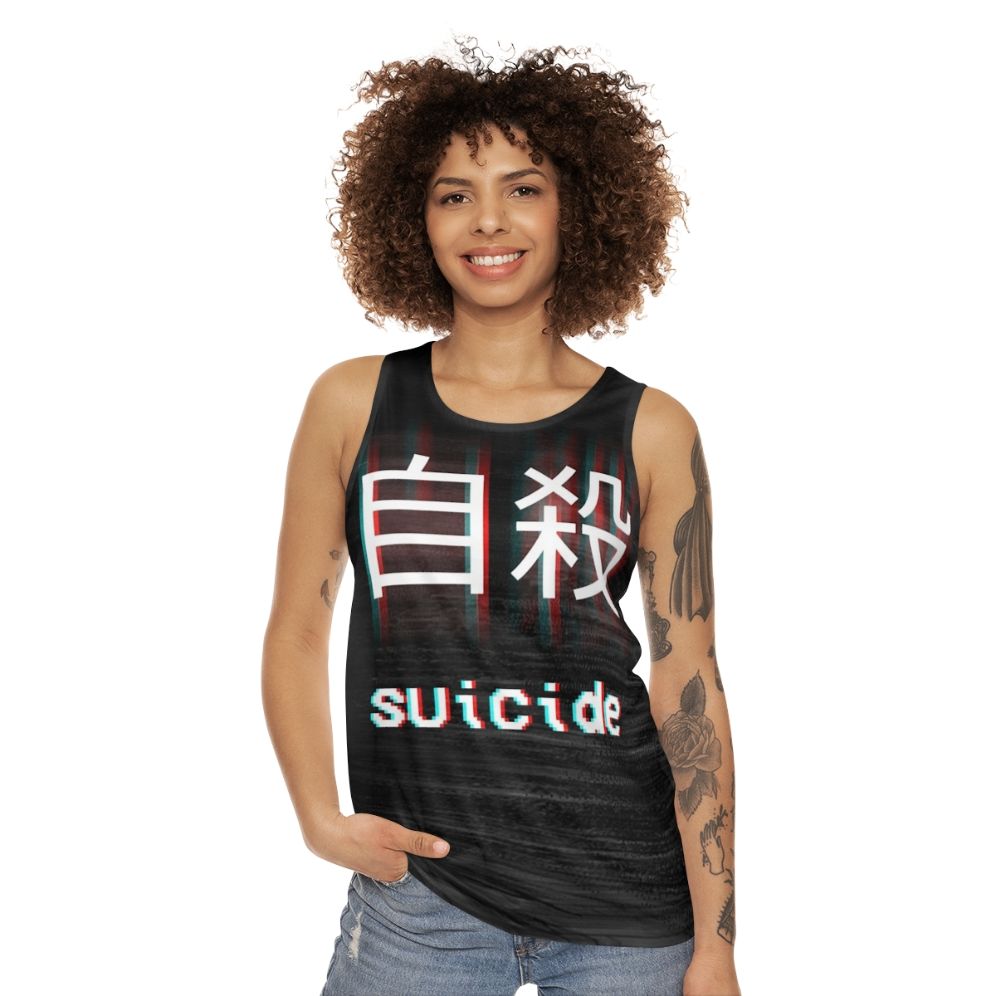 Unisex Japanese streetwear tank top with depression awareness design - women