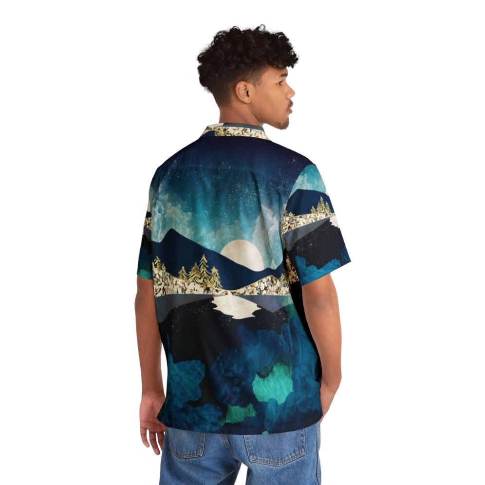 Midnight Water Hawaiian Shirt with Celestial Landscape Nature Reflection - People Back