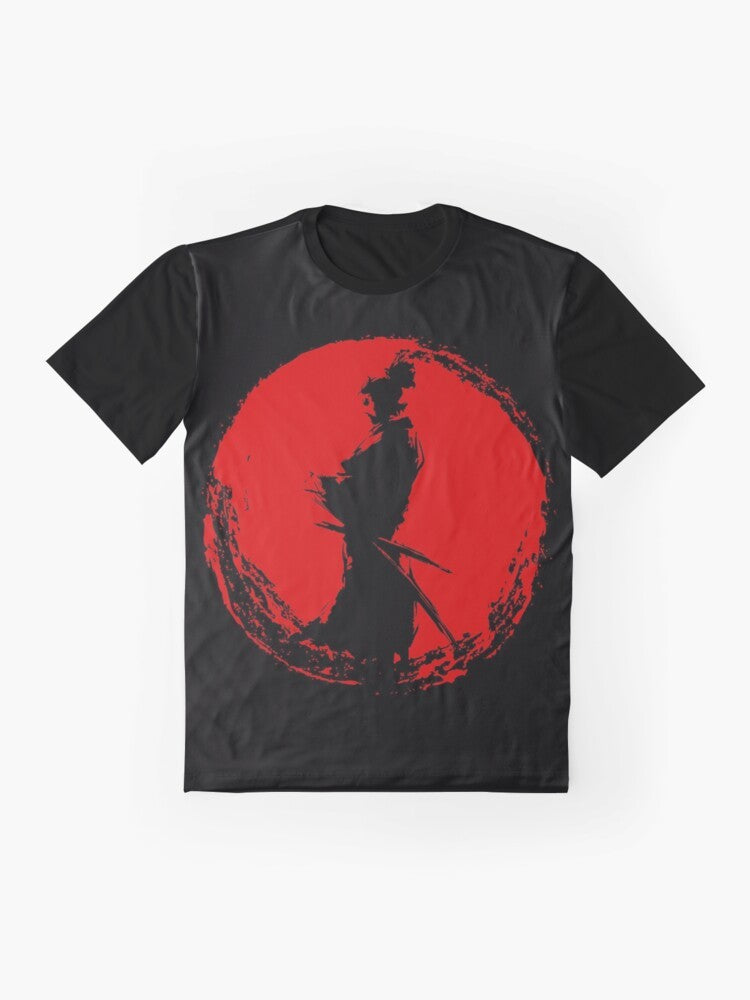 Musashi Miyamoto Samurai Graphic T-Shirt featuring a stencil-style design of the legendary Japanese swordsman - Flat lay