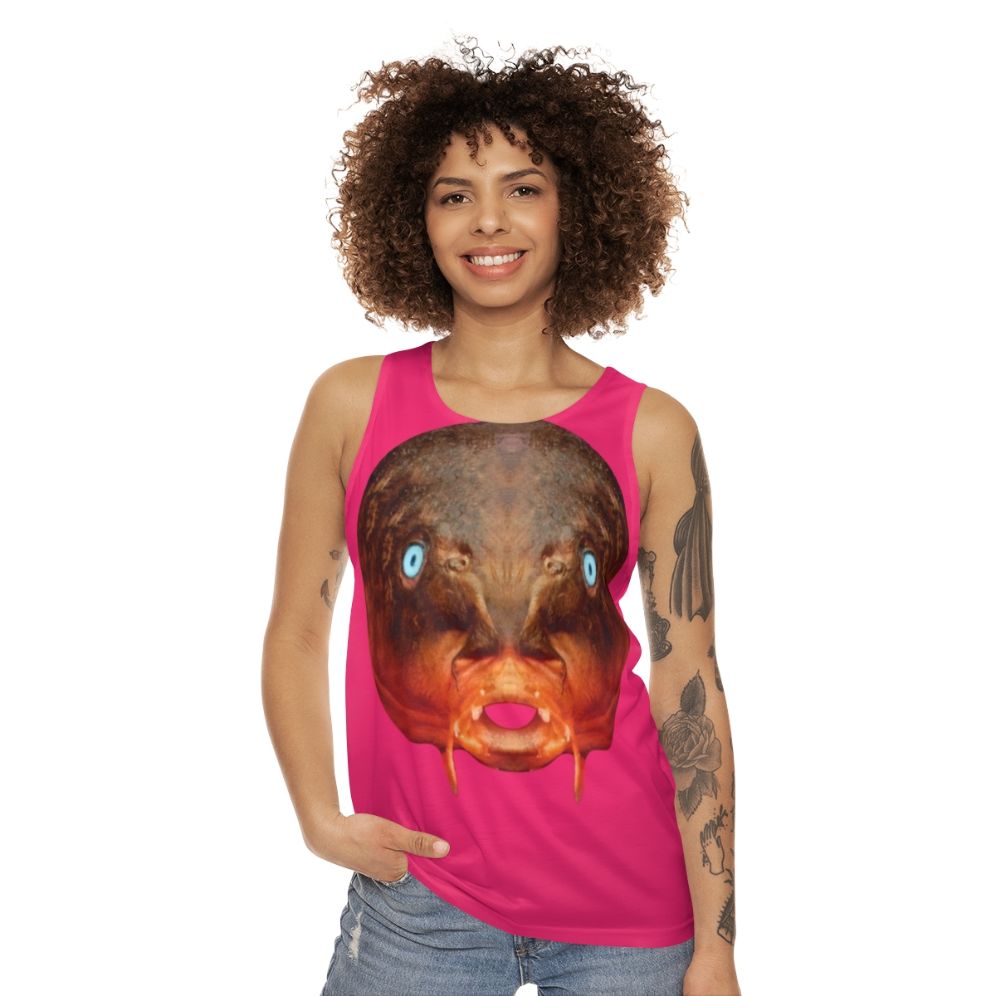 Unisex tank top featuring a surrealist "Trout Mask Replica" design - women