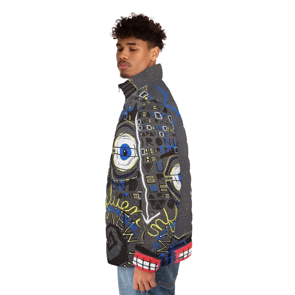 Influence Puffer Jacket featuring abstract face and mustache design - men side left