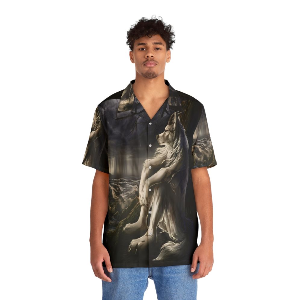 Werewolf Sitting Meme Hawaiian Shirt - People Front