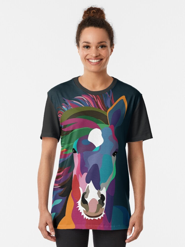 Stylized illustration of a wild horse running in abstract, geometric, modern pop art design - Women