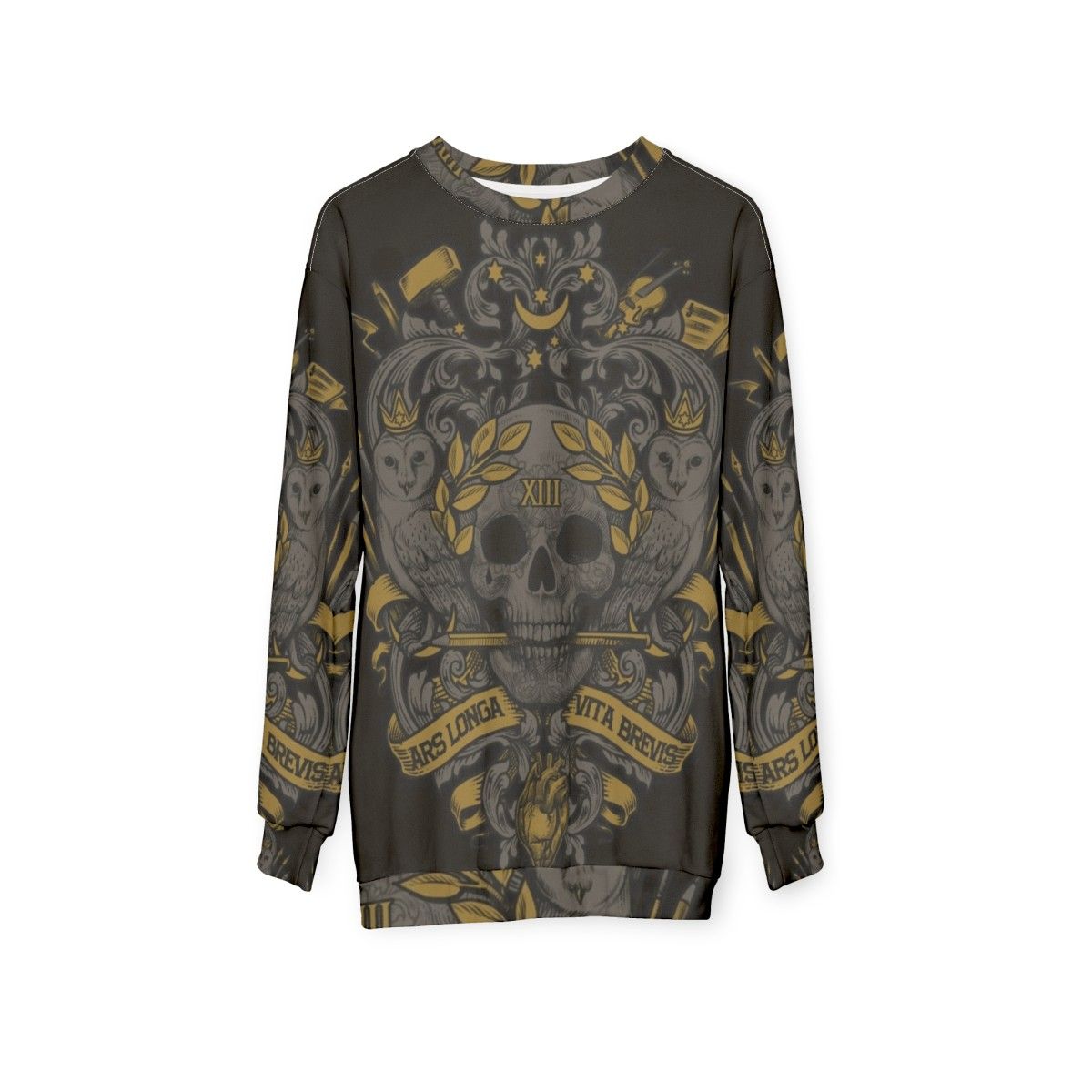 Ars Longa Vita Brevis Artists Sweatshirt with Heraldic Skull Motif - hanging