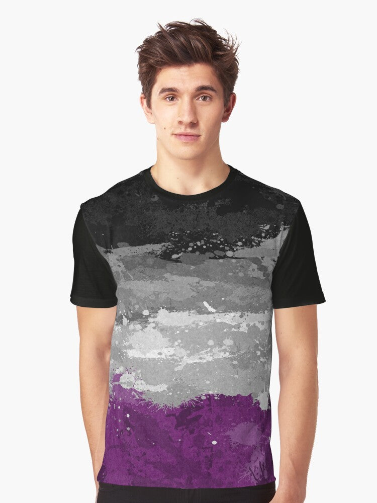 Asexual pride flag design with abstract paint splatter pattern on a graphic t-shirt - Men