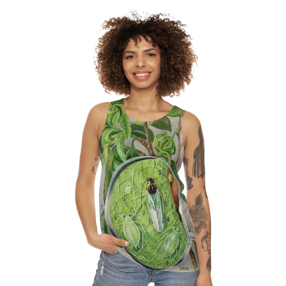 Green aphid botanical illustration unisex tank top - women