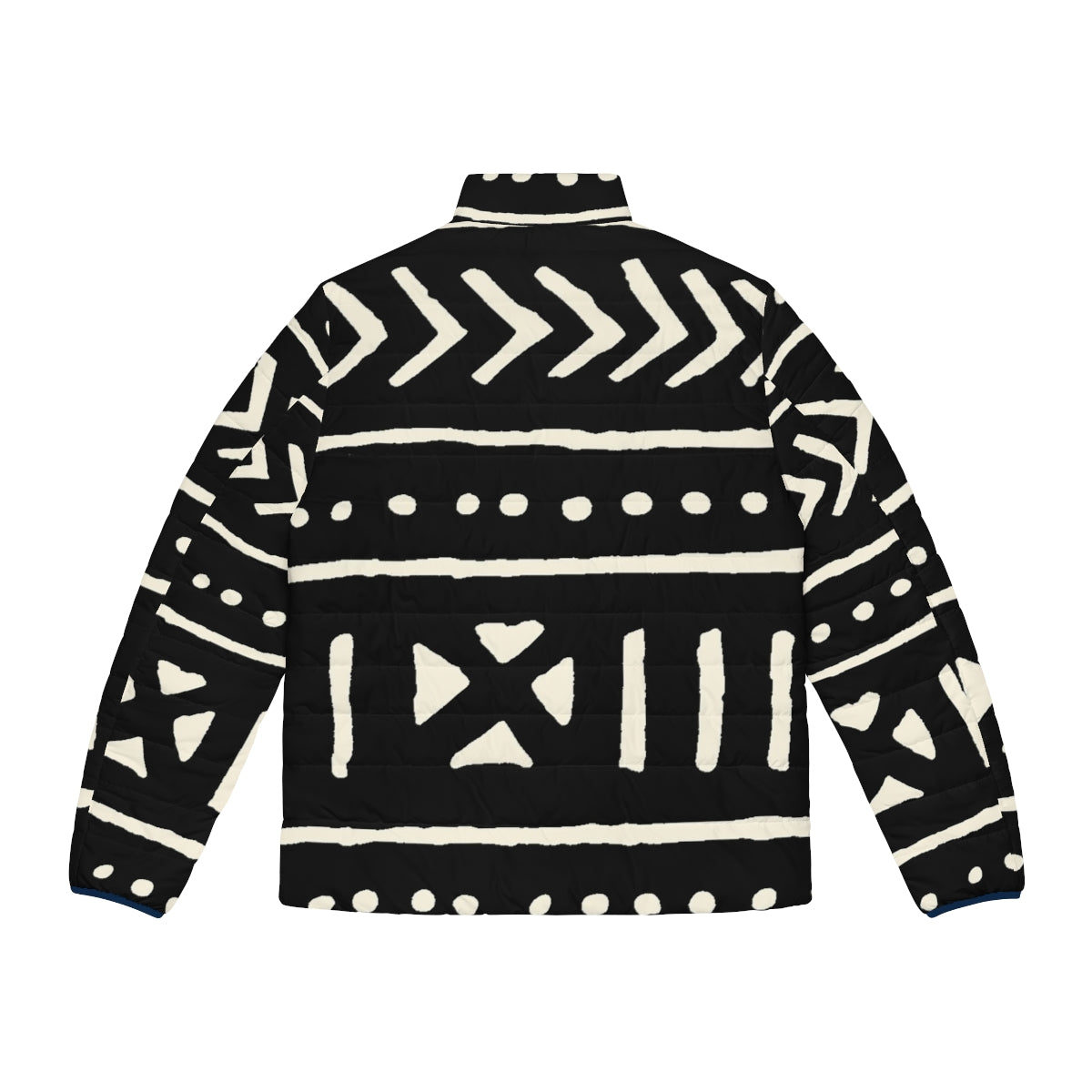 African Mud Cloth Black and White Puffer Jacket - Back