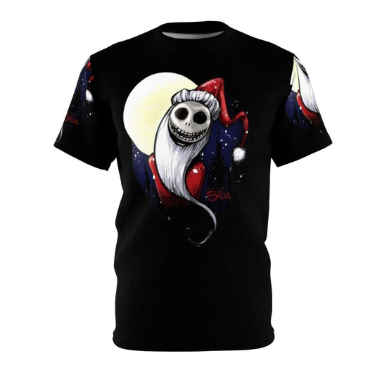 Festive Jack Skellington and Santa Clause graphic t-shirt with Christmas and Halloween themed design