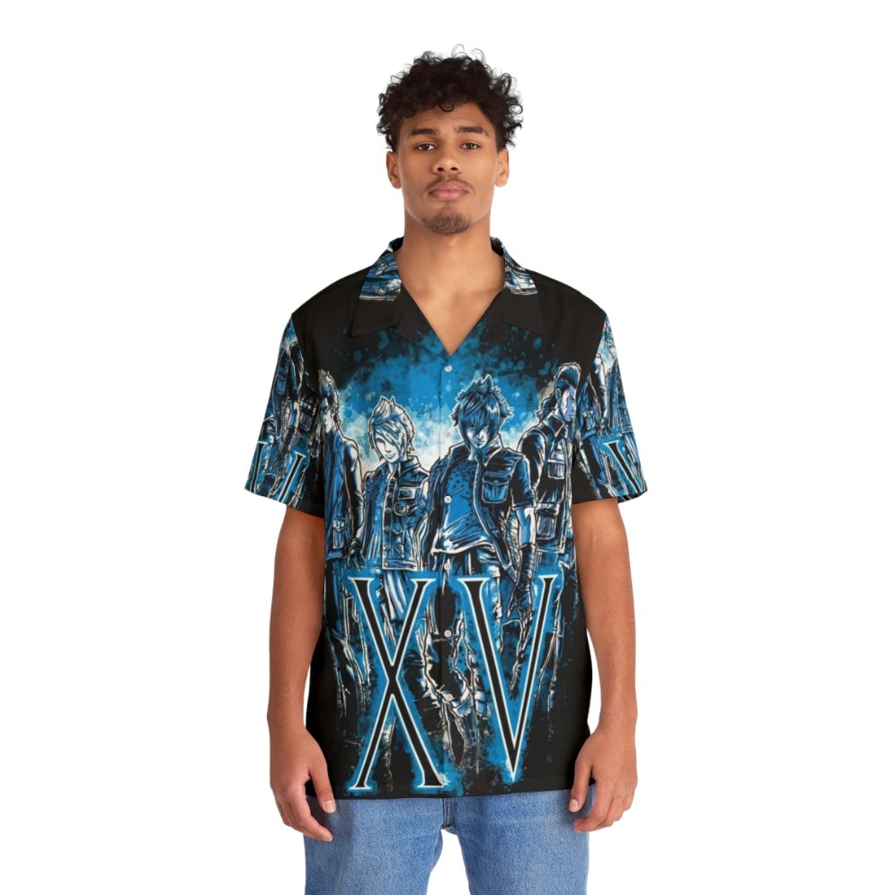 Final Fantasy XV Hawaiian Shirt with Chocobo and Videogame Motifs - People Front