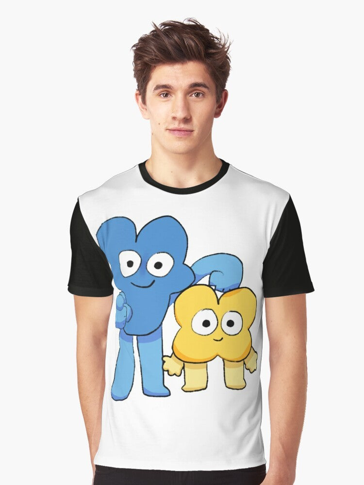 "Graphic t-shirt featuring the character 'Four' from the popular shows 'Battle for BFB' and 'Battle for BFDI'" - Men