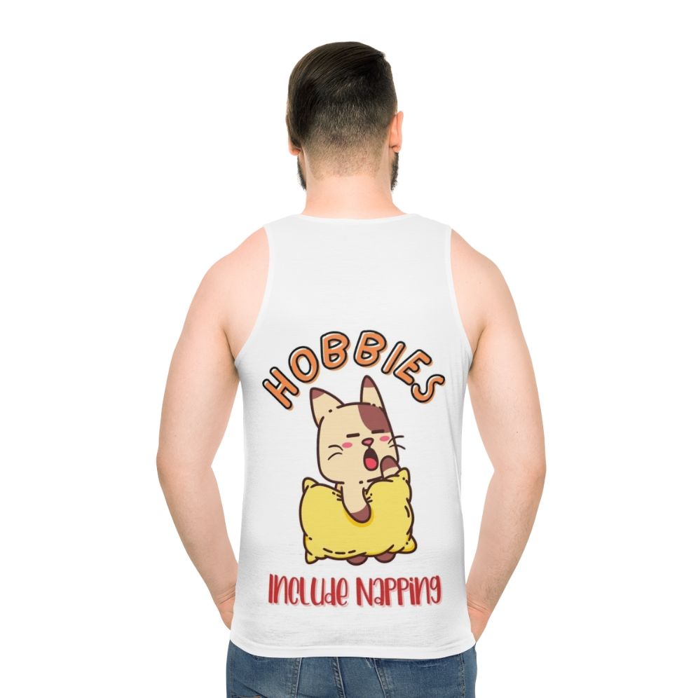 Unisex tank top with "Hobbies Include Napping" design - men back