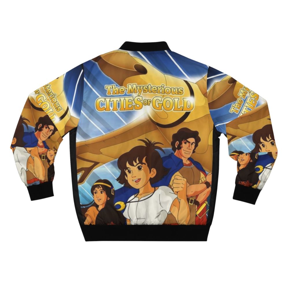 Retro bomber jacket featuring the iconic characters from the 80s anime series "The Mysterious Cities of Gold" - Back