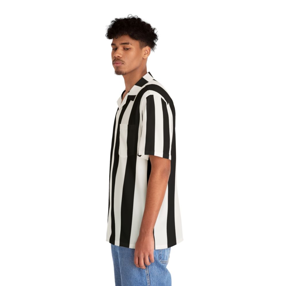 Black and white vertical stripe Hawaiian shirt - People Left