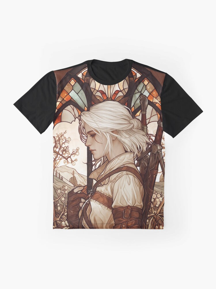 Stained glass graphic featuring Ciri from The Witcher video game series - Flat lay