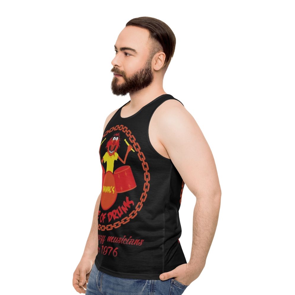 Muppet-Inspired Unisex Tank Top with Drums and Chains - men side