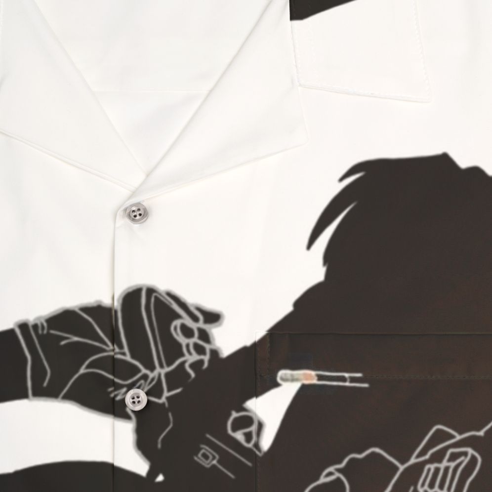 Anime inspired Hawaiian shirt featuring a gun silhouette design and the character Revy from Black Lagoon - Detail