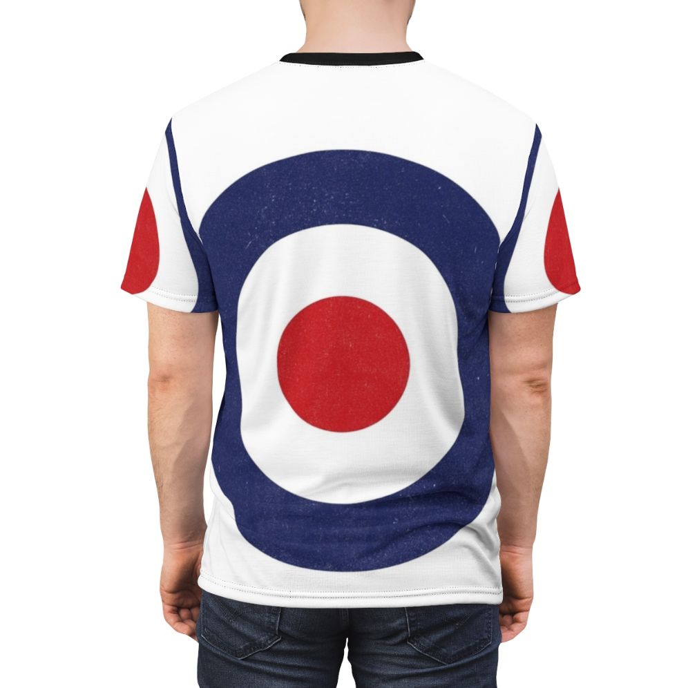 Vibrant pop art design t-shirt featuring mod fashion and 1960s style elements - men back