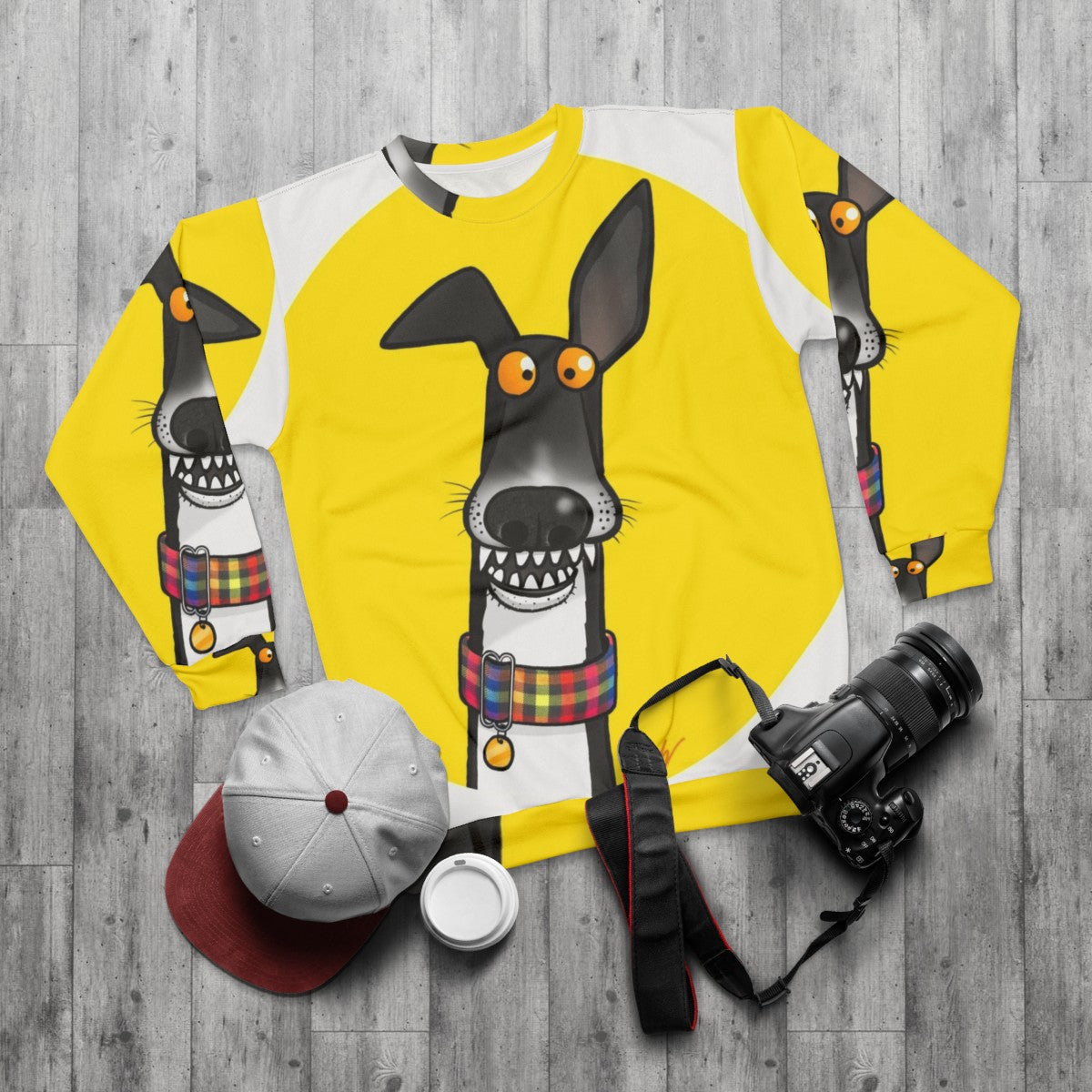 Teefs sweatshirt with cartoon design for greyhounds, lurchers, and whippets - flat lay