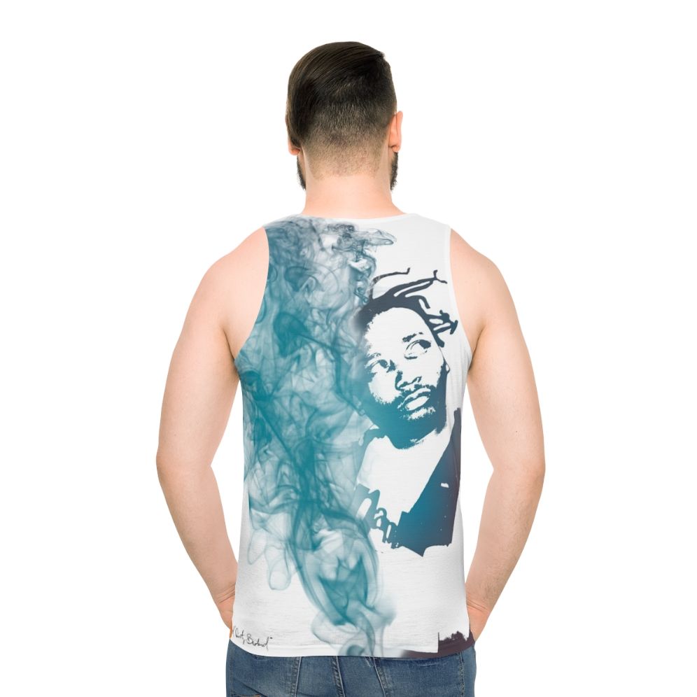 Ol Dirty Bastard smoke dispersion portrait on unisex tank top - men back