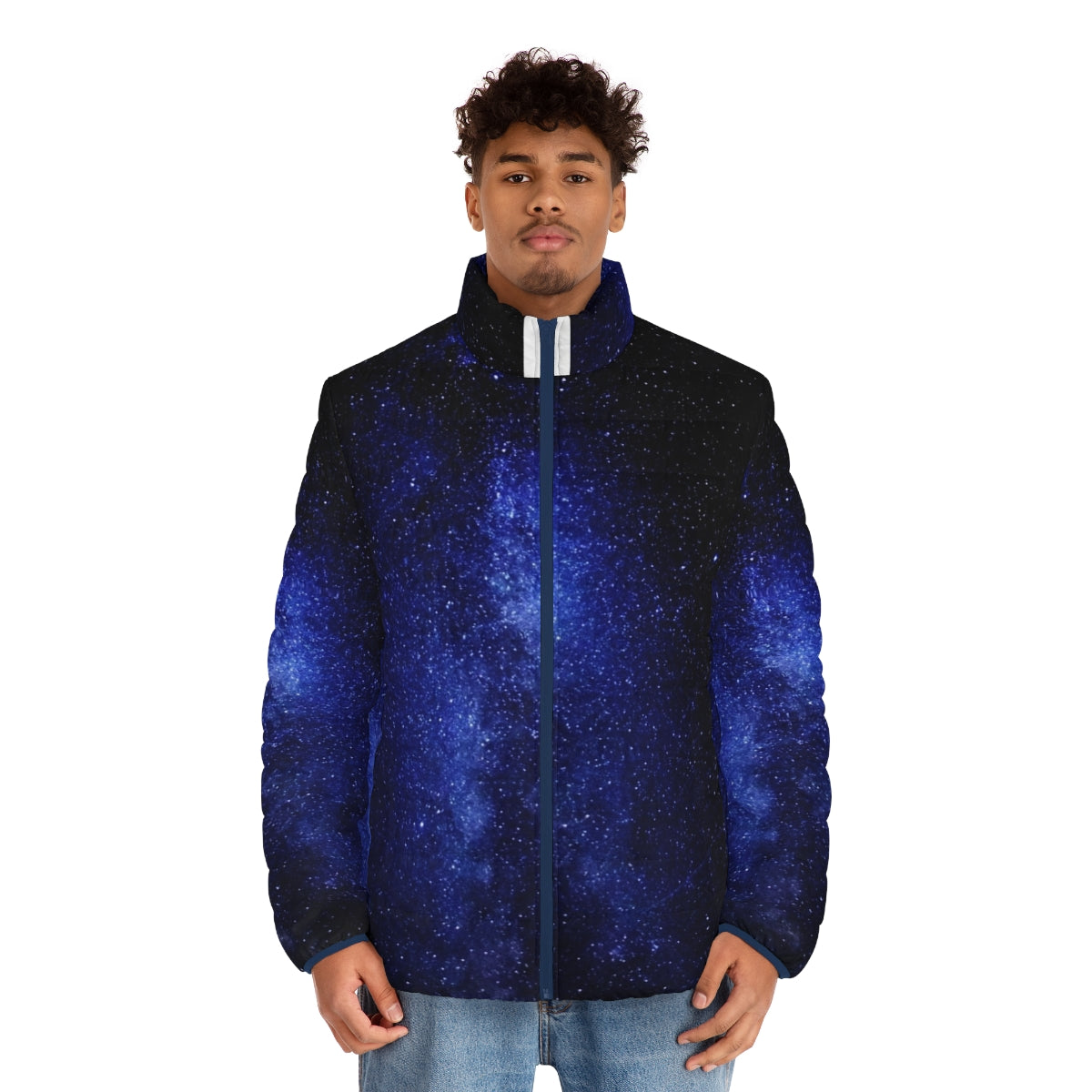 Milky Way Puffer Jacket with stars and galaxies - men front