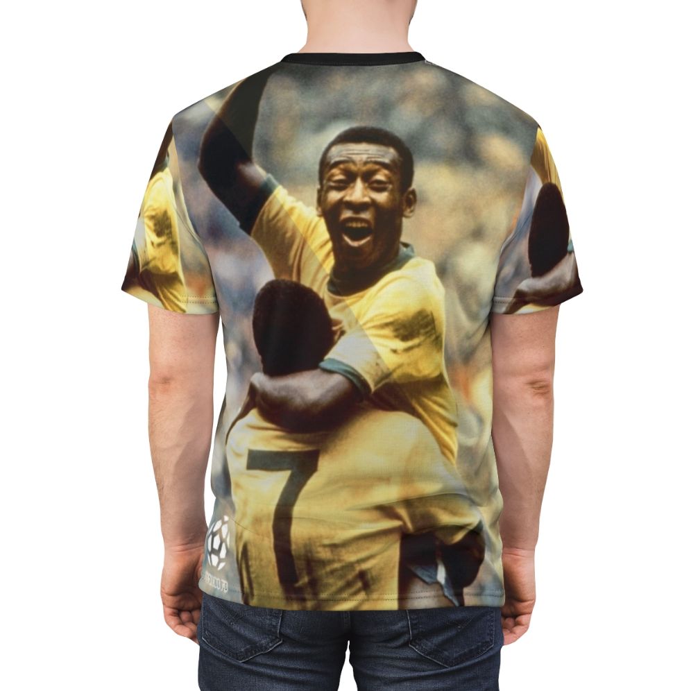 Vintage-style t-shirt design featuring the iconic Brazilian football legend Pele - men back