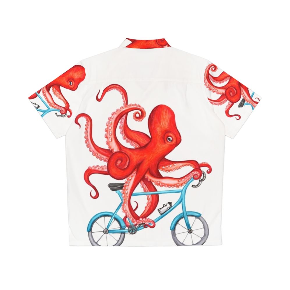 Cycling Octopus Hawaiian Shirt with Octopus Bicycle Design - Back