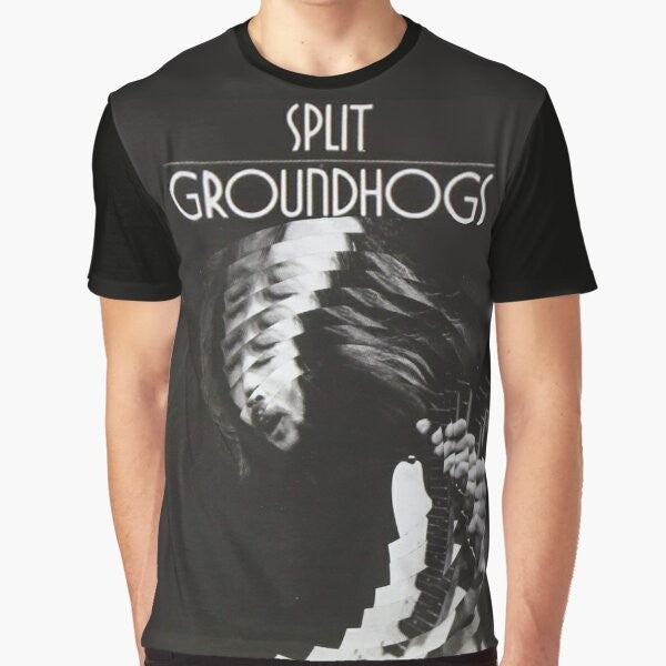 Vintage graphic t-shirt featuring the album cover of "Groundhogs - Split 1971"