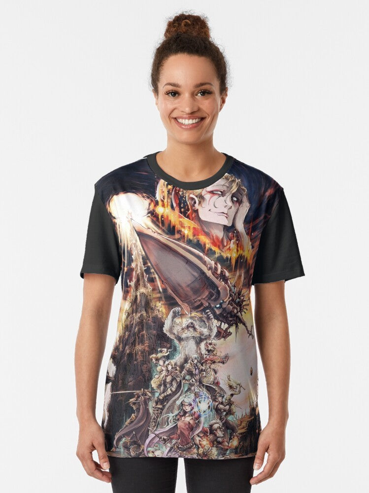 Final Fantasy RPG Graphic T-Shirt featuring characters from the iconic Final Fantasy video game series - Women