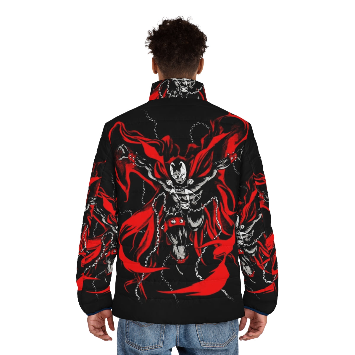 Hellspawn Puffer Jacket with comic book-inspired graphics and dark design - men back