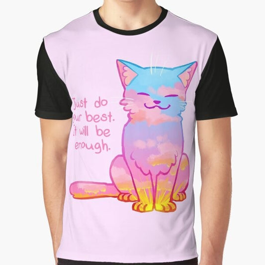 Sunset cat graphic t-shirt with positive affirmation