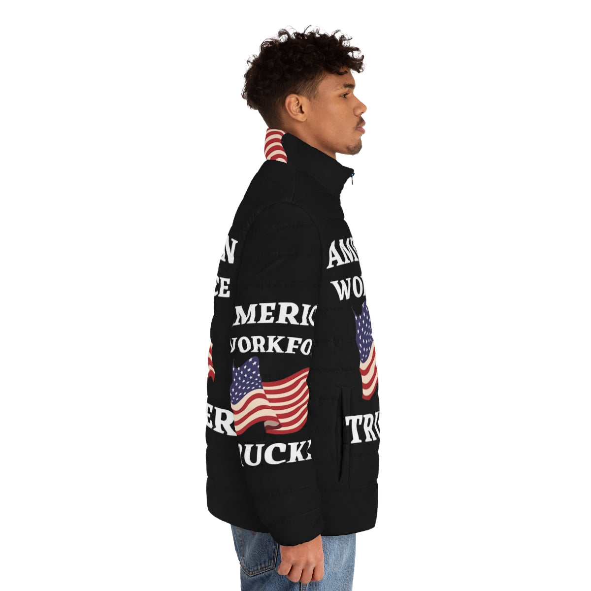 American workforce puffer jacket with USA flag design - men side right