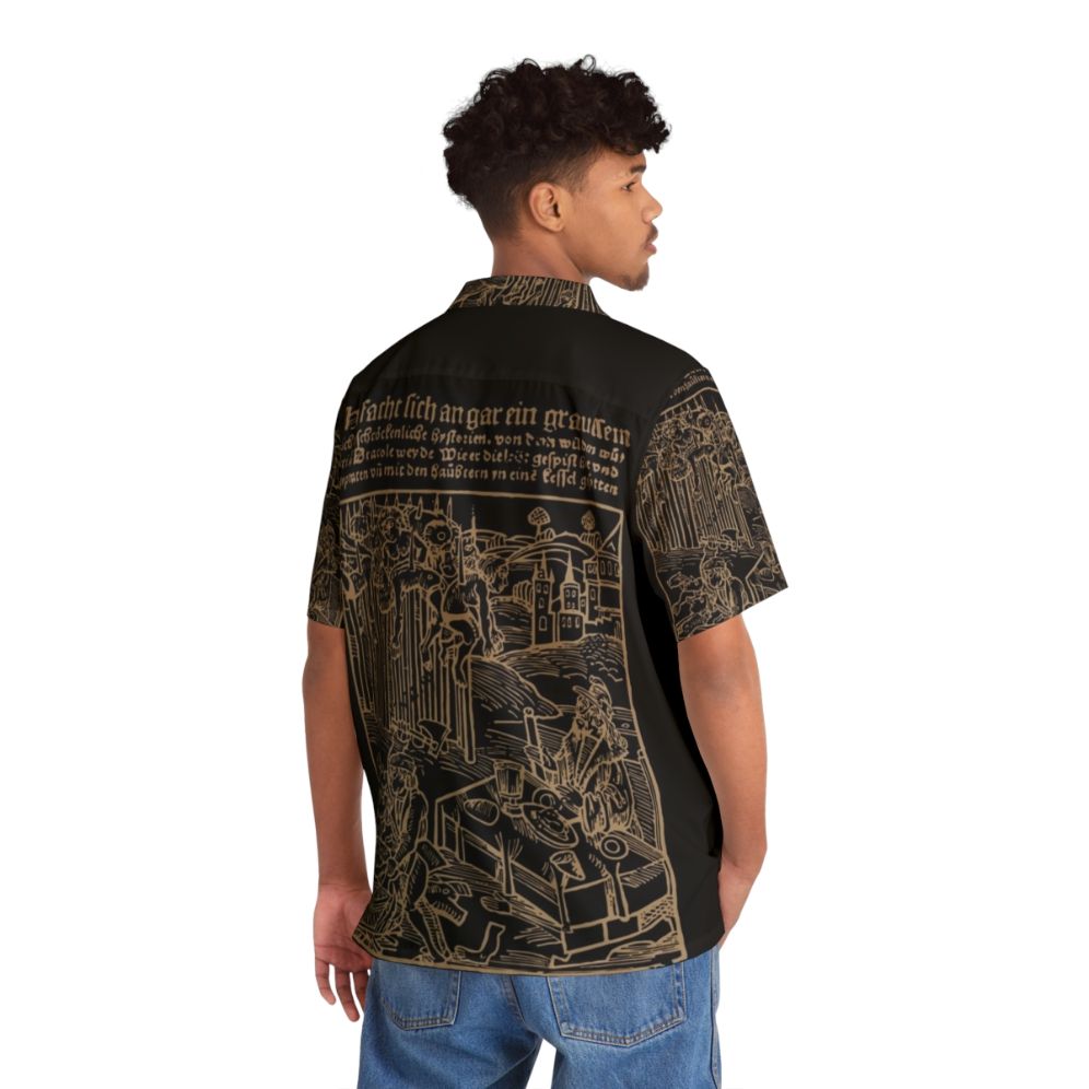 Dracula-Inspired Hawaiian Shirt with Vampire and Gothic Motifs - People Back