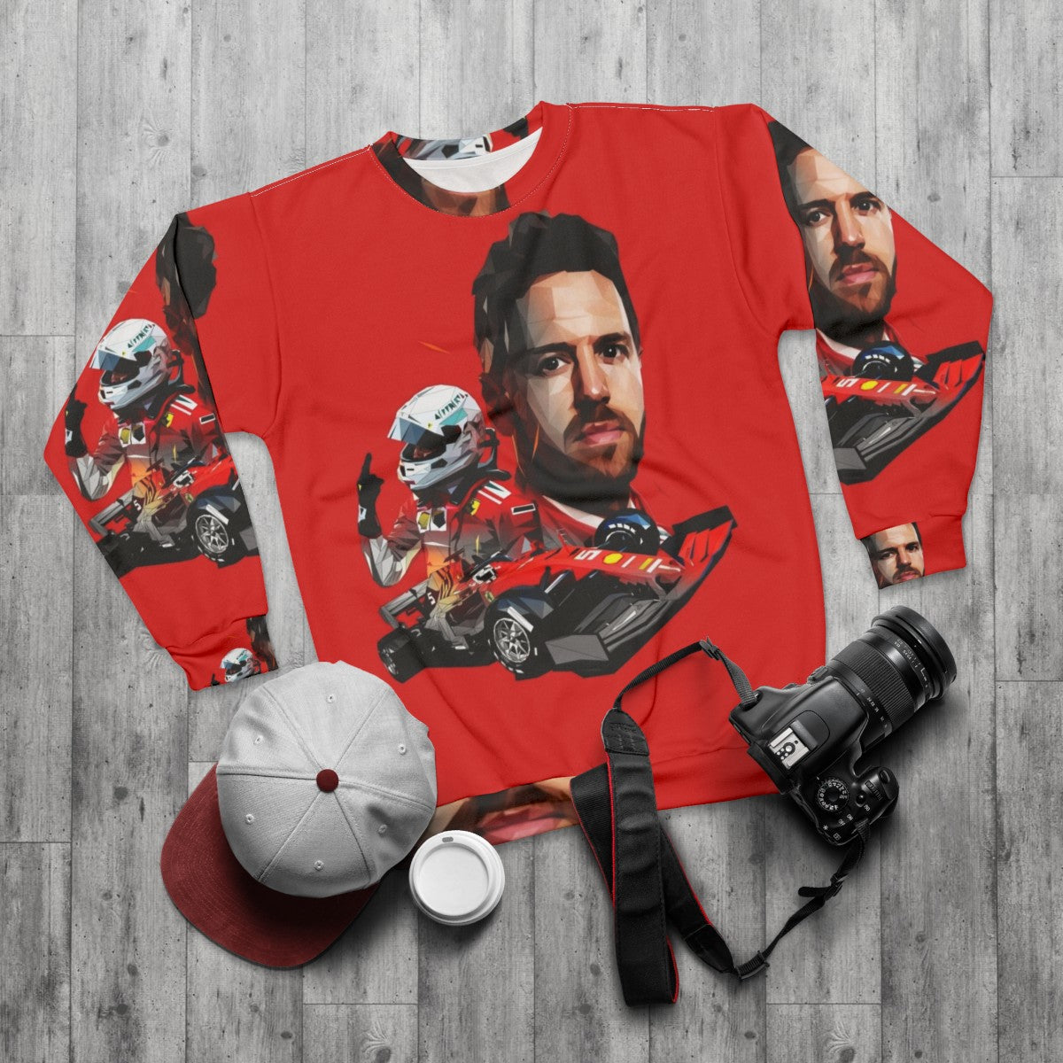 Sebastian Vettel Low Poly Formula 1 Racing Sweatshirt - flat lay