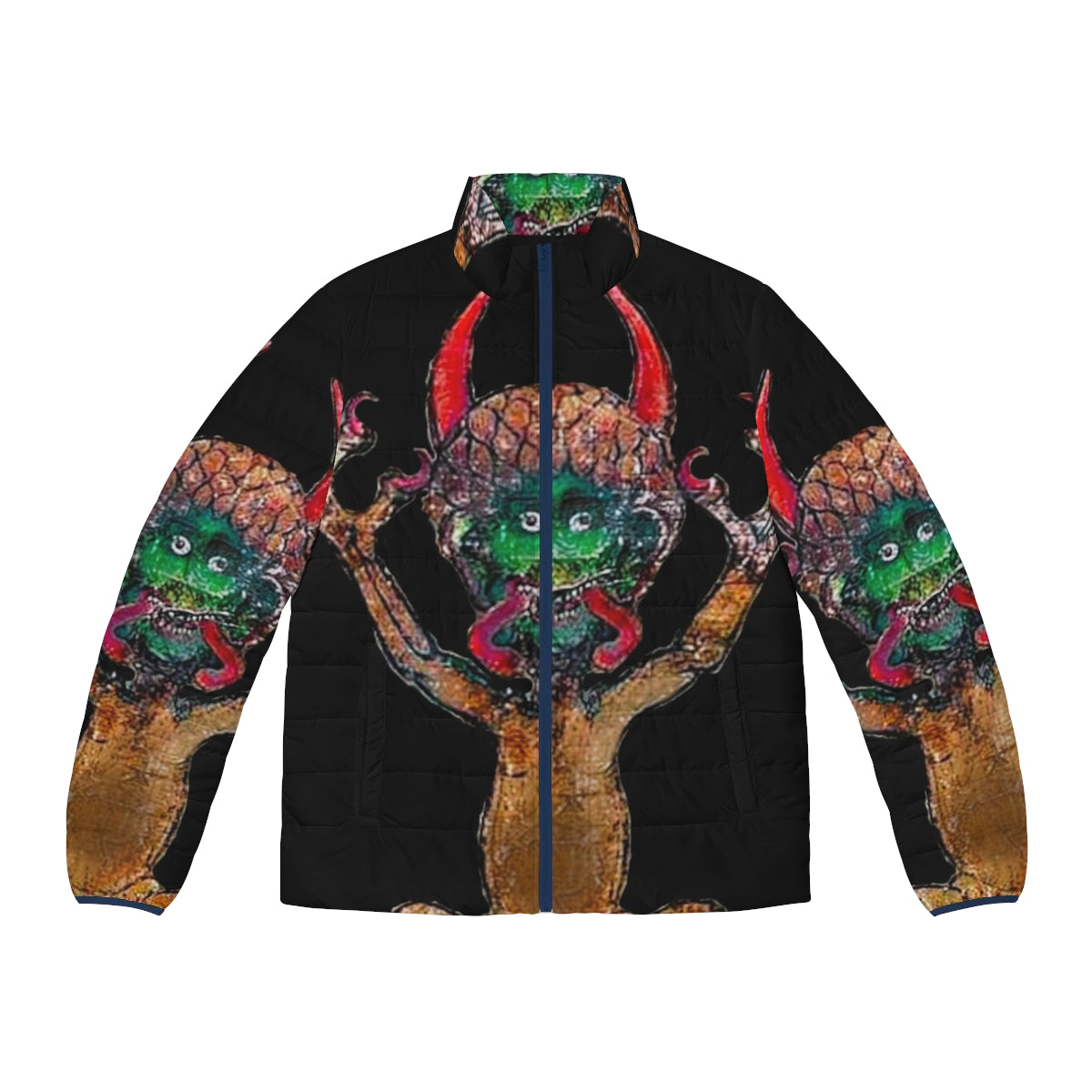 Medieval Codex Gigas Devil Puffer Jacket with mythical creature and illuminated manuscript design