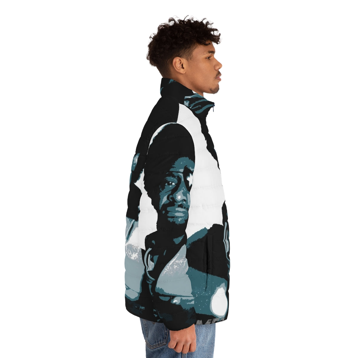 Legends of Blues Puffer Jacket featuring iconic blues musicians - men side right