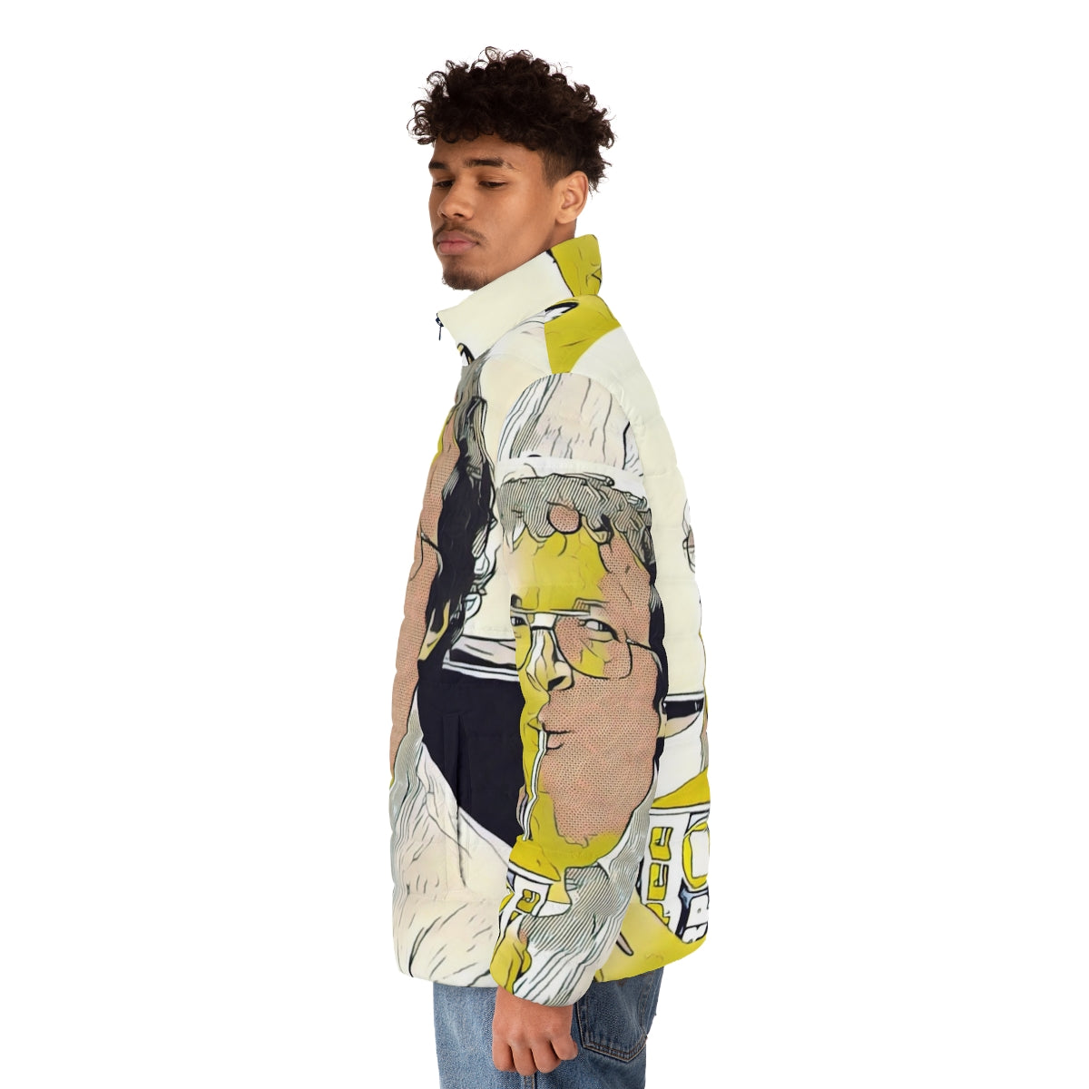 Puffer jacket inspired by Alexei's iconic slurpee-drinking scene in Stranger Things - men side left