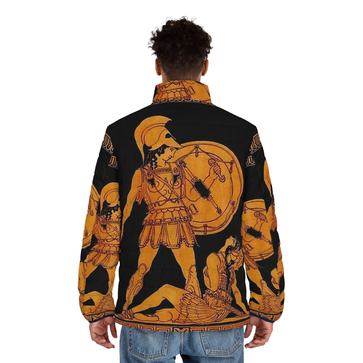 Ancient Greek God and Goddess Frieze Print on Puffer Jacket - men back