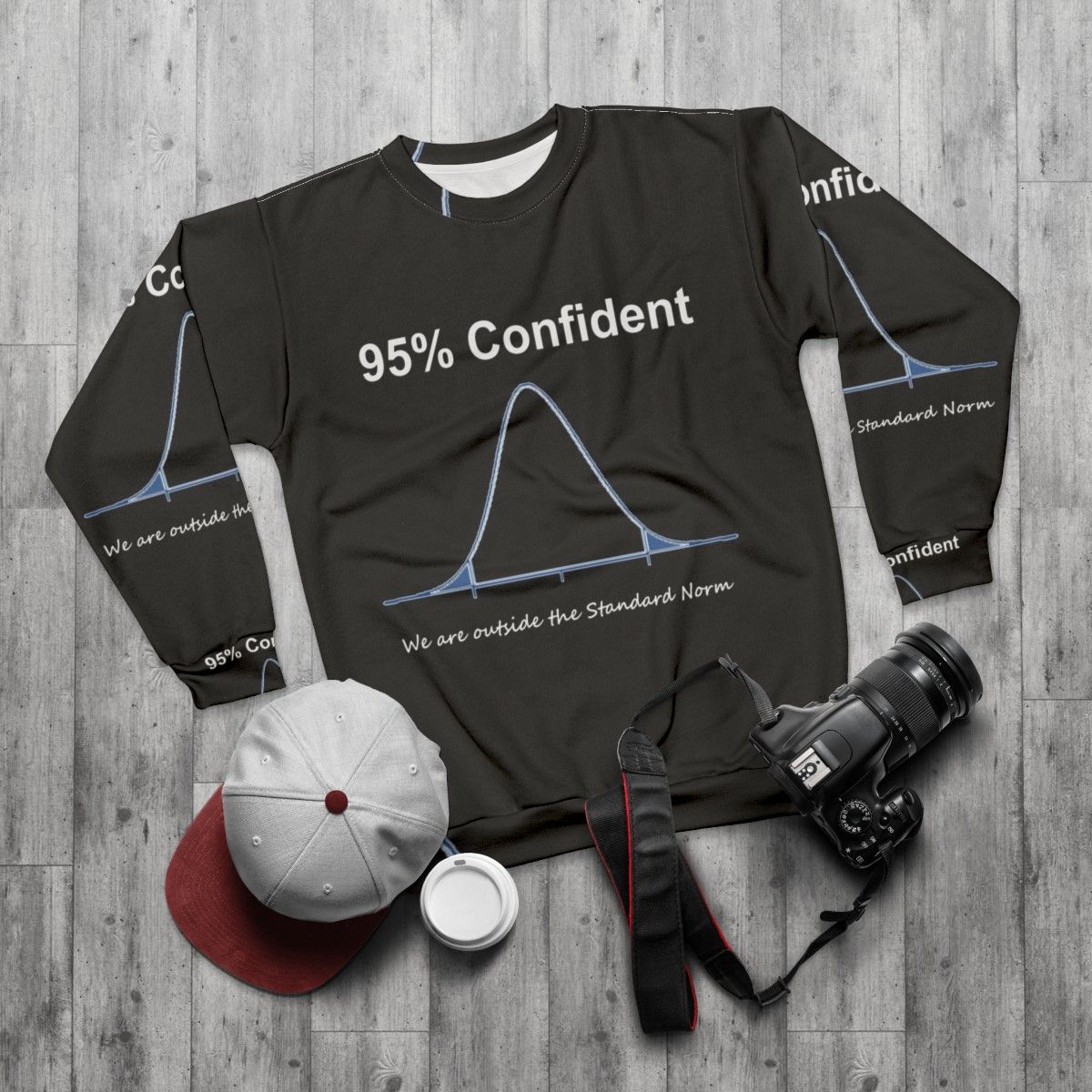 Confident Mathematician's Sweatshirt with Data and Mathematics Designs - flat lay