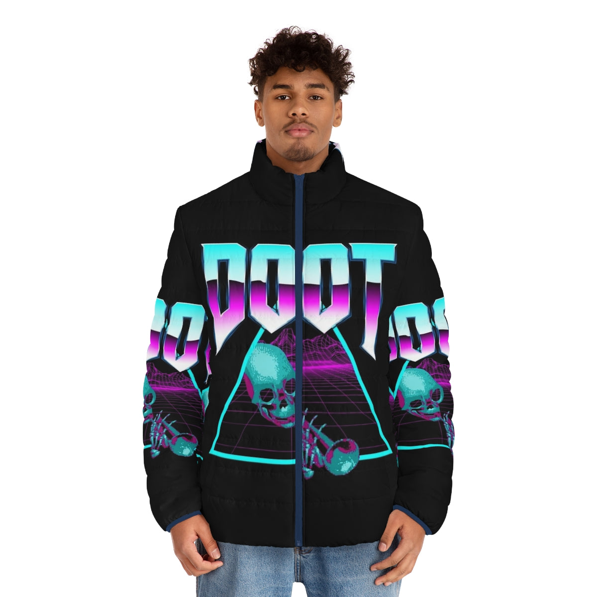 Vaporwave Synthwave Outrun Retro Puffer Jacket - men front