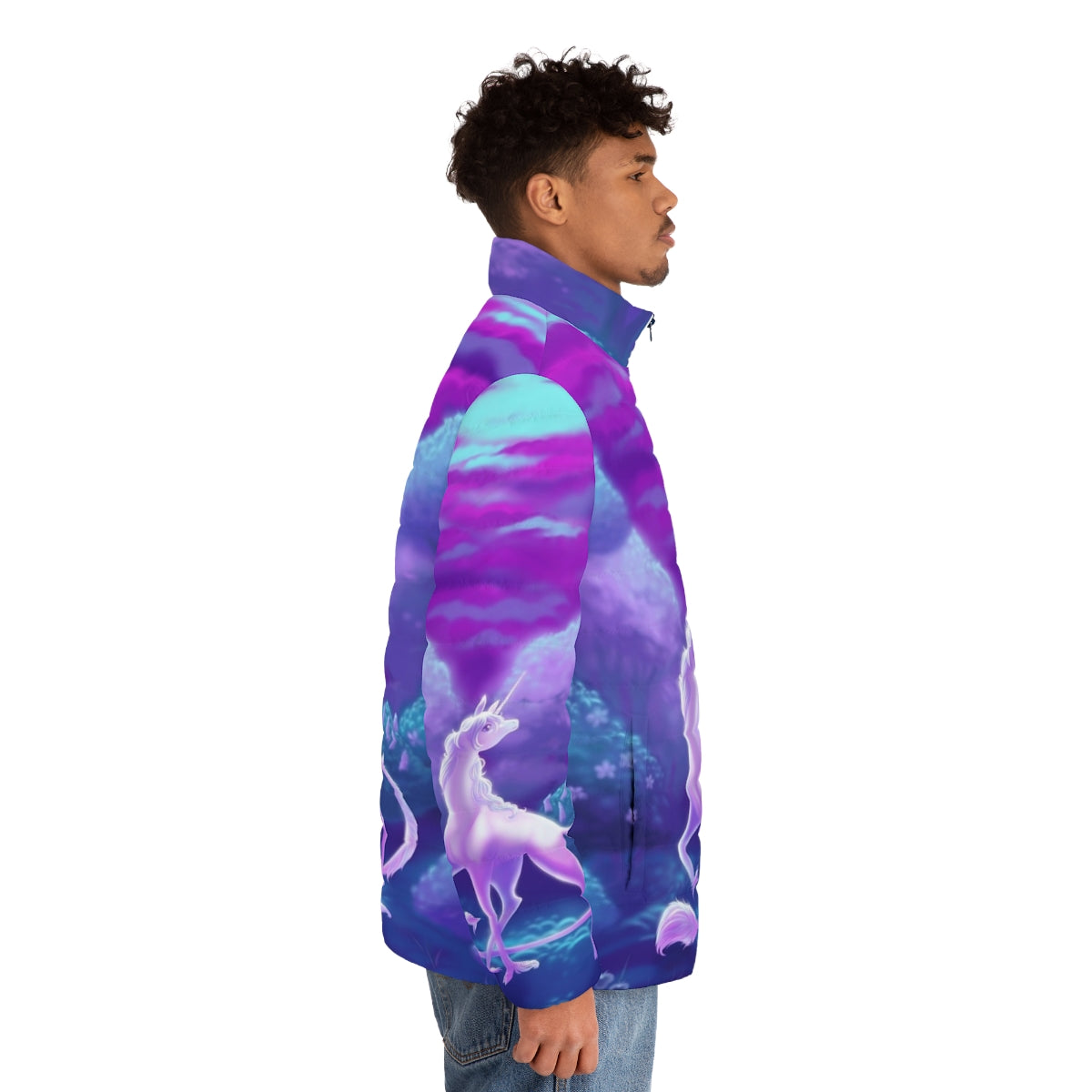 The Last Puffer Jacket, a warm and unicorn-inspired winter jacket - men side right