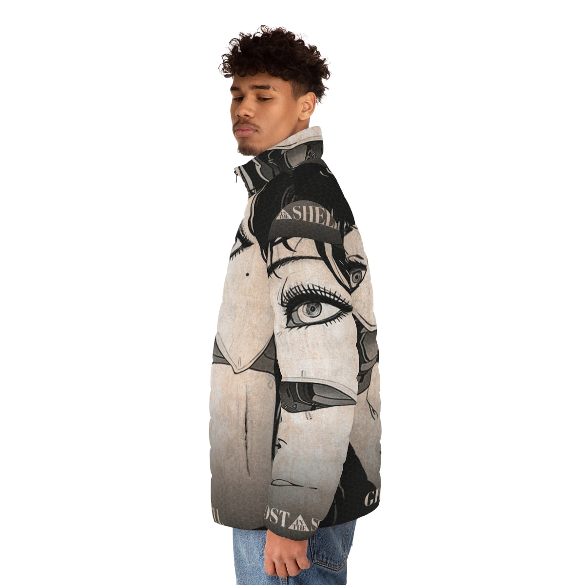 Ghost in the Shell inspired puffer jacket featuring Major Kusanagi - men side left