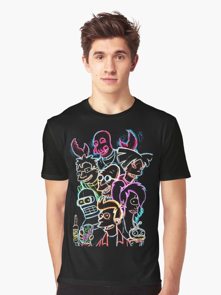 Futurama cartoon graphic t-shirt featuring Bender, Zoidberg, and other characters from the popular animated series - Men